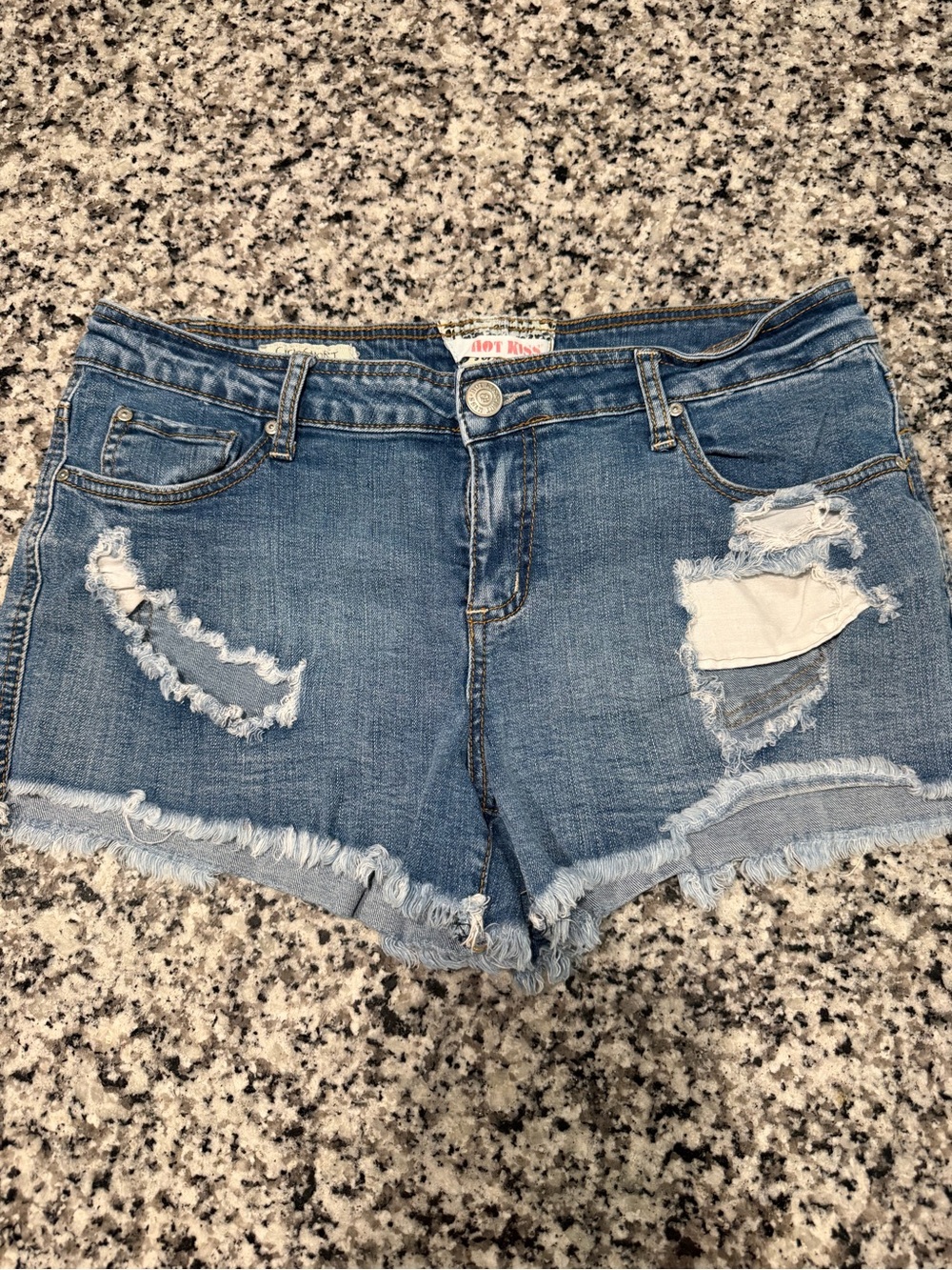 Hot Kiss Women's Light Blue Distressed Denim Shorts